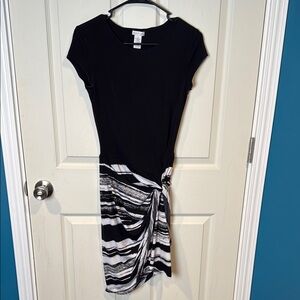 Cache Black and White Asymmetrical Sheath Dress